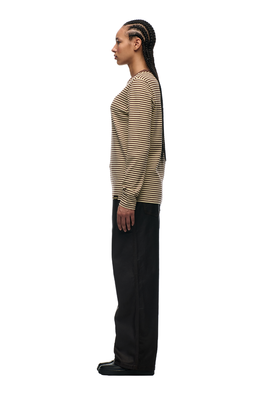 STRIPED RIBBED LS DARK HAZELNUT