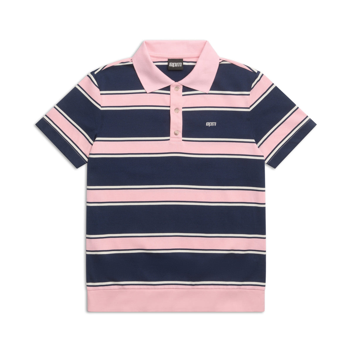 STRIPED JERSEY POLO INK NAVY / STRAWBERRY MILK