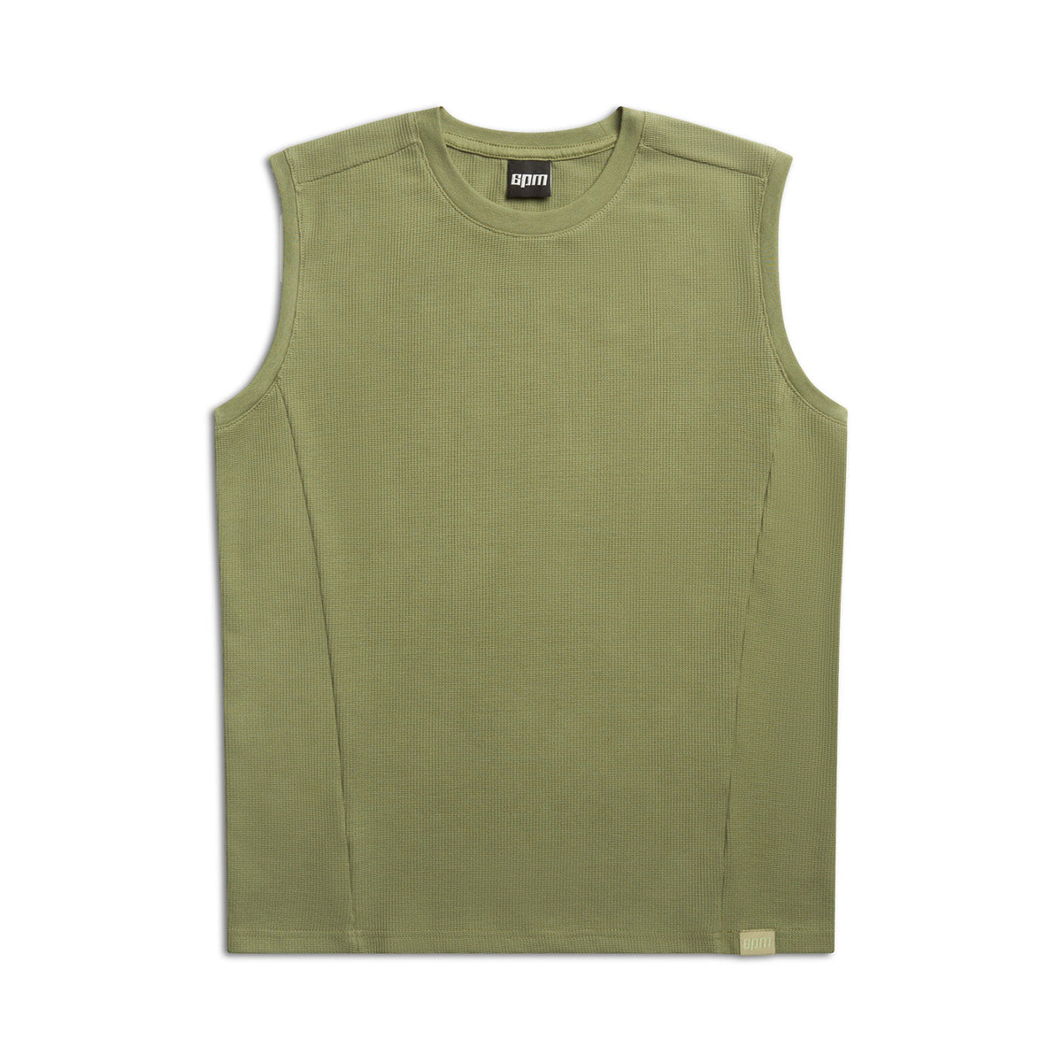 SLEEVELESS WAFFLE TEE PASTEL OLIVE
