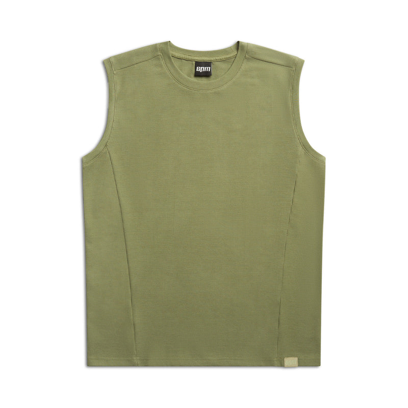 SLEEVELESS WAFFLE TEE PASTEL OLIVE