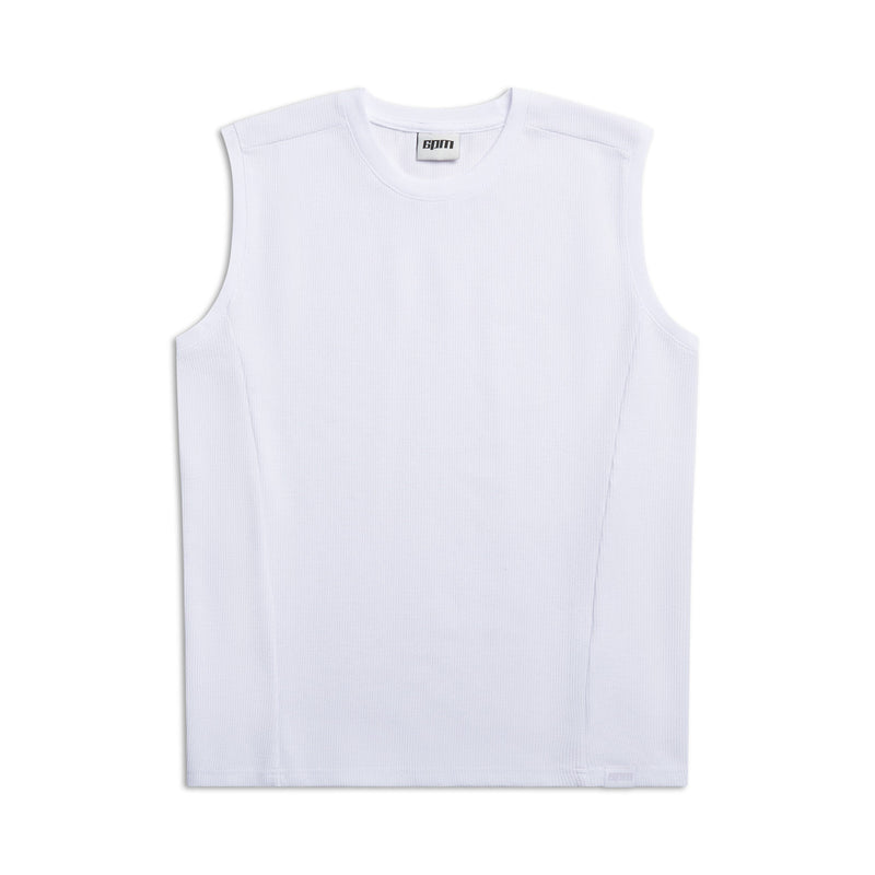 SLEEVELESS WAFFLE TEE WHITE