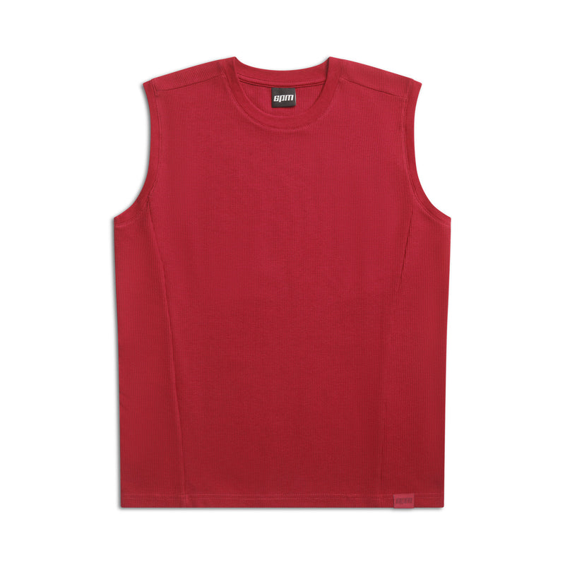 SLEEVELESS WAFFLE TEE ROUGE RED