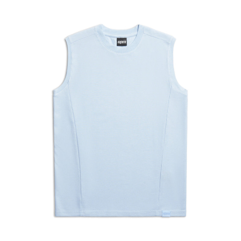 SLEEVELESS WAFFLE TEE SERENITY BLUE