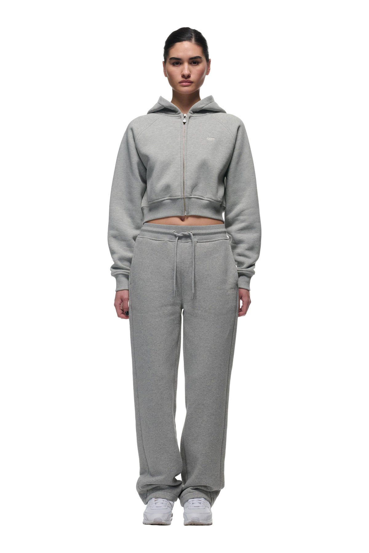 WMNS CROPPED ZIP HOODIE GREY MELANGE