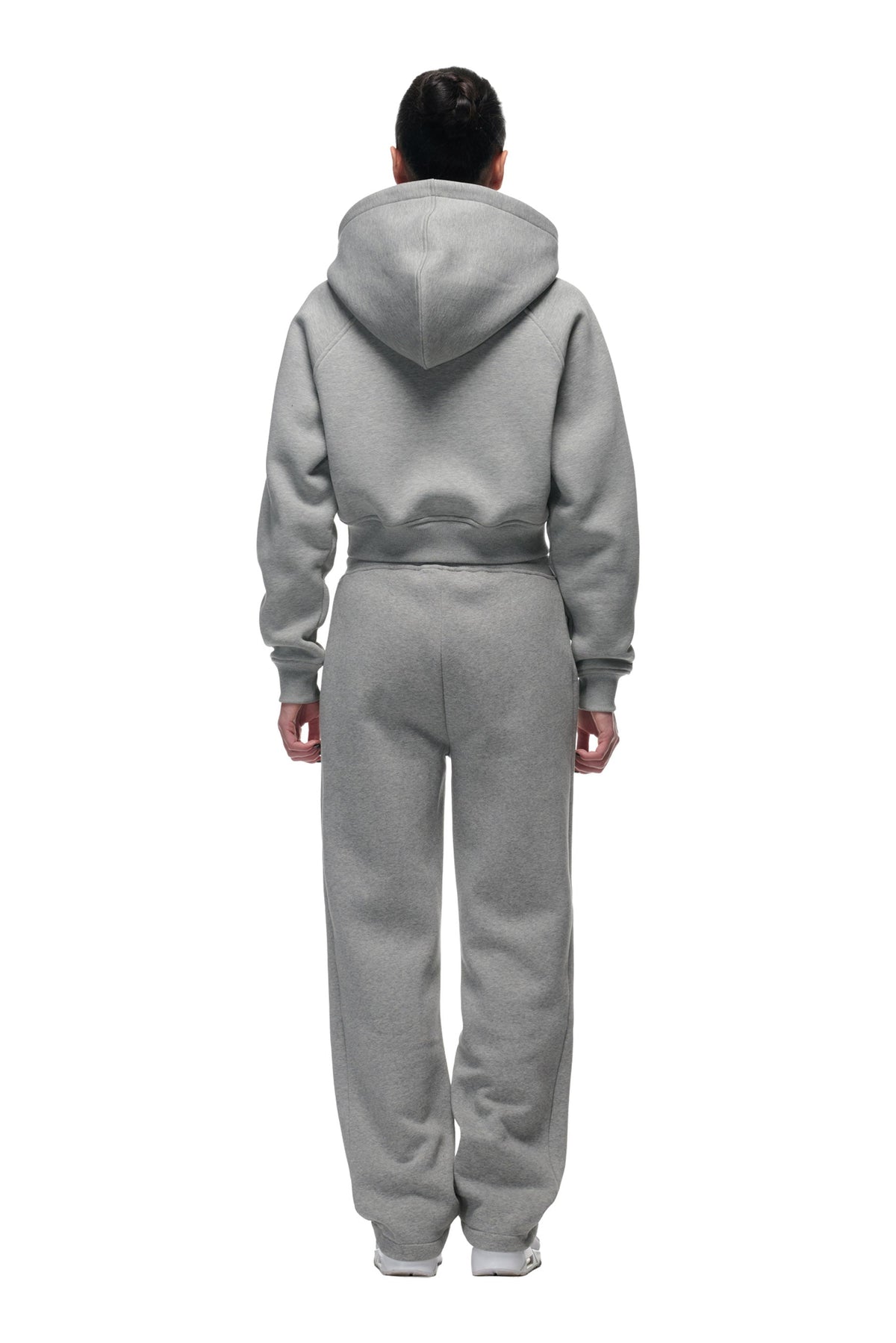 WMNS CROPPED ZIP HOODIE GREY MELANGE