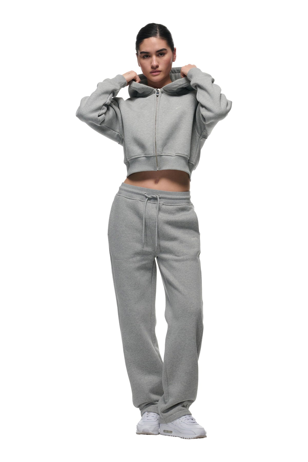 WMNS CROPPED ZIP HOODIE GREY MELANGE