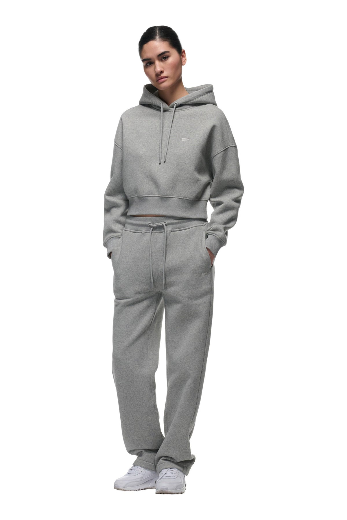 WMNS CROPPED HOODIE GREY MELANGE