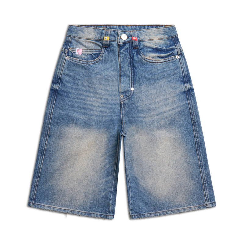MULTI LABEL DENIM SHORTS MEDIUM BLUE