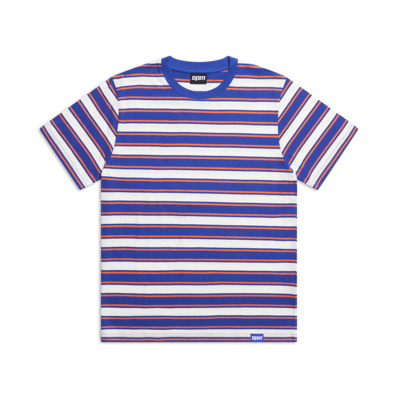 STRIPED TEE COSMIC COBALT/MANDARINE ORANGE