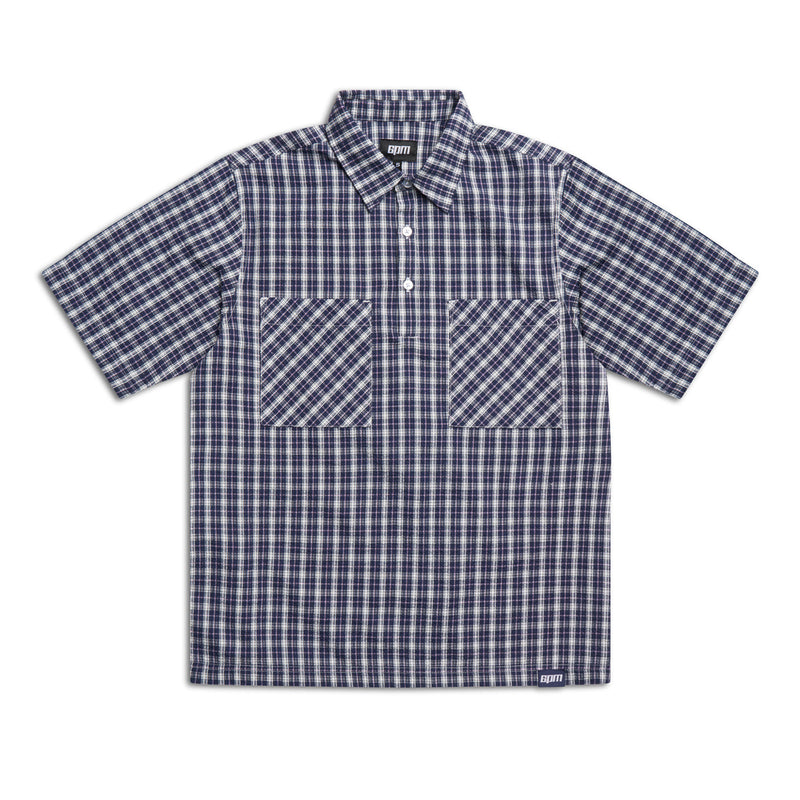 SEERSUCKER PULL-OVER SHIRT NAUTICAL BLUE/WHITE