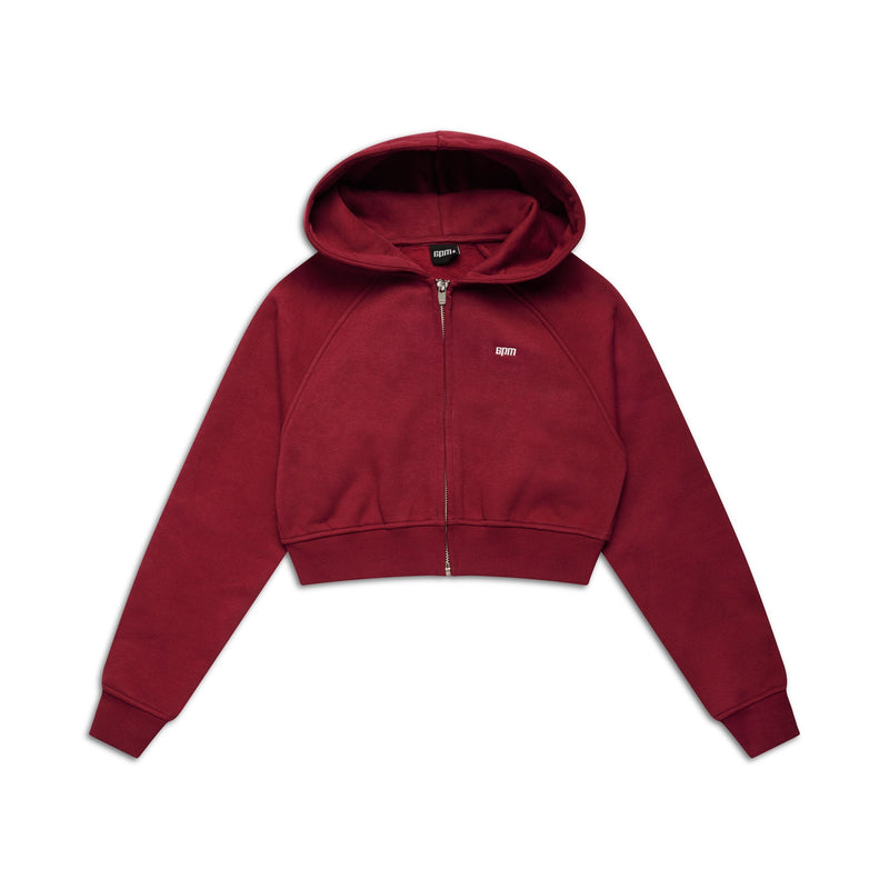 WMNS CROPPED ZIP HOODIE WINE RED