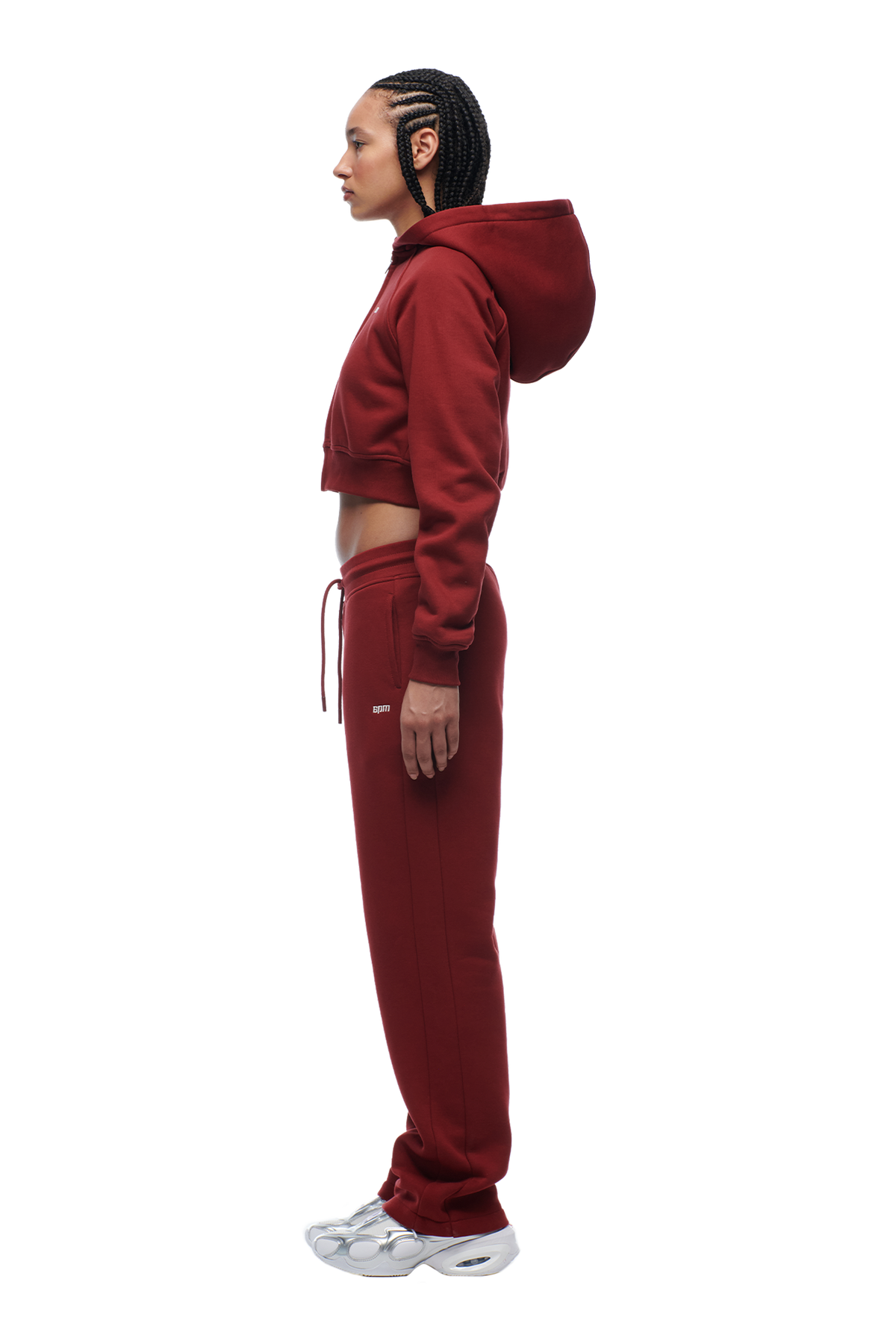 WMNS CROPPED ZIP HOODIE WINE RED