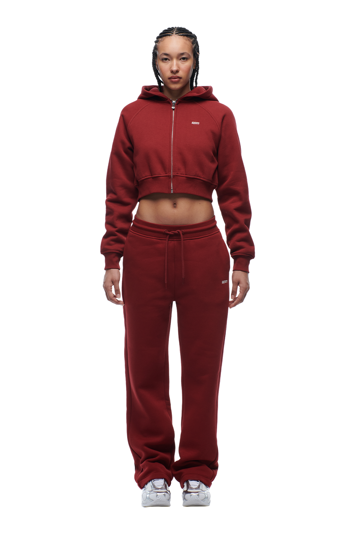 WMNS CROPPED ZIP HOODIE WINE RED